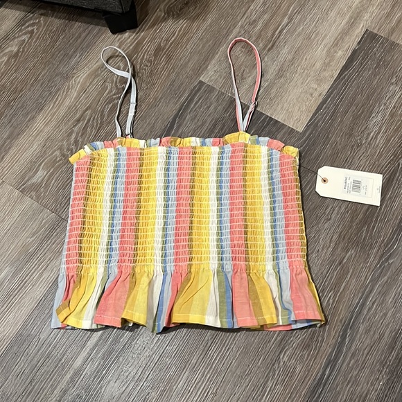 NWT Billabong smocked ruffle crop tank top pastel stripes L - Picture 4 of 6
